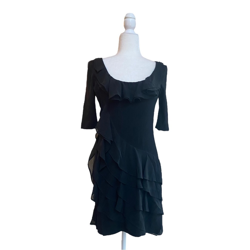 White House Black Market Black Short Sleeve Ruffle Dress Womens Size XS Evening
